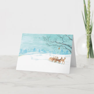 Roe Deer Group in Winter Snow Landscape Greeting Card