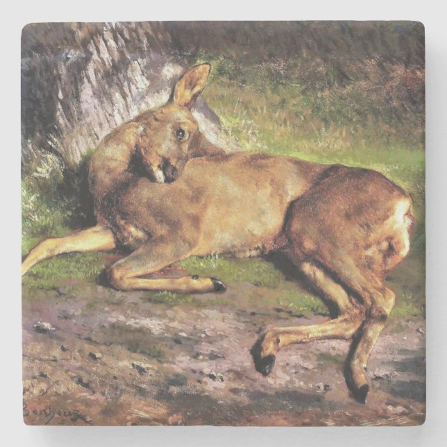 Roe Deer in the Forest (by Rosa Bonheur) Stone Coaster (Front)