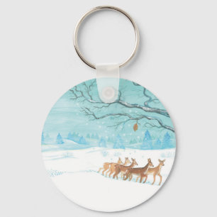 Roe Deer in the Winter Woodland Covered of Snow Keychain