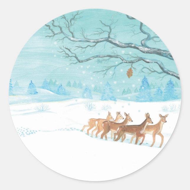 Roe Deer in Winter  Classic Round Sticker (Front)