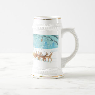 Roe Deer winter snowy forest landscape Beer Stein