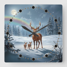 Roe deer with 2 fawns in the snow winter
