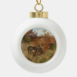 Roe Deer with Autumn Leaves Vintage Wildlife  Ceramic Ball Christmas Ornament