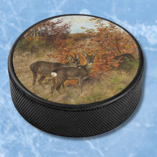 Roe Deer with Autumn Leaves Vintage Wildlife  Hockey Puck