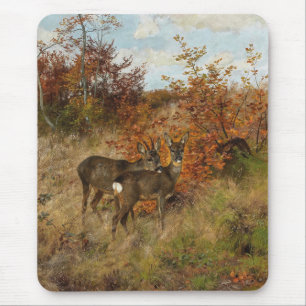 Roe Deer with Autumn Leaves Vintage Wildlife  Mouse Pad