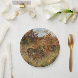 Roe Deer with Autumn Leaves Vintage Wildlife  Paper Plate