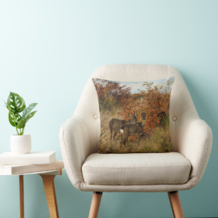 Roe Deer with Autumn Leaves Vintage Wildlife Throw Pillow