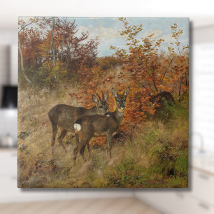 Roe Deer with Autumn Leaves Vintage Wildlife  Tile