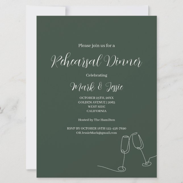 ROE Dusky Green & White Simple Rehearsal Dinner Invitation (Front)