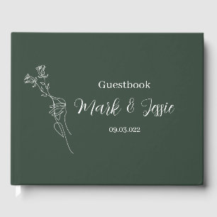 ROE Dusky Green & White Simple Wedding Guest Book