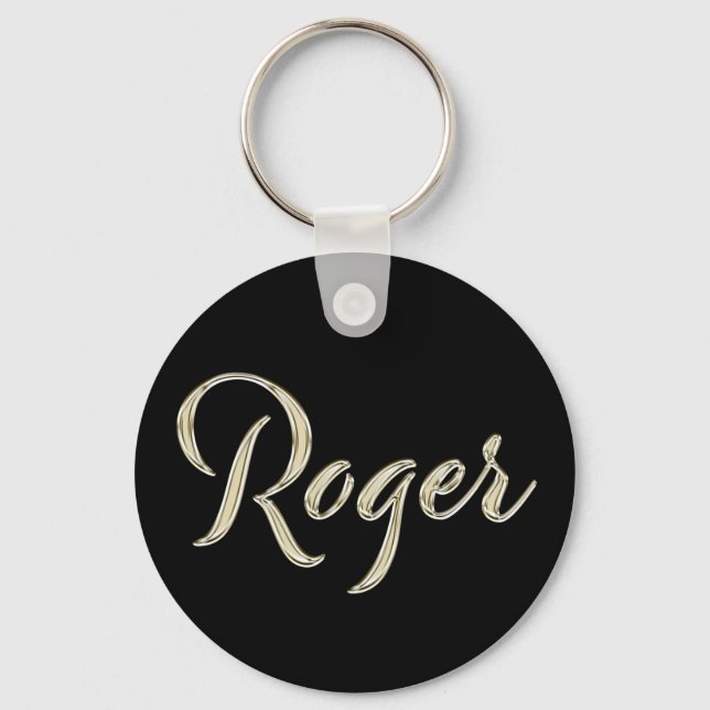 Roger Name whitegold Button Schlüsselanhänger Keychain (Front)