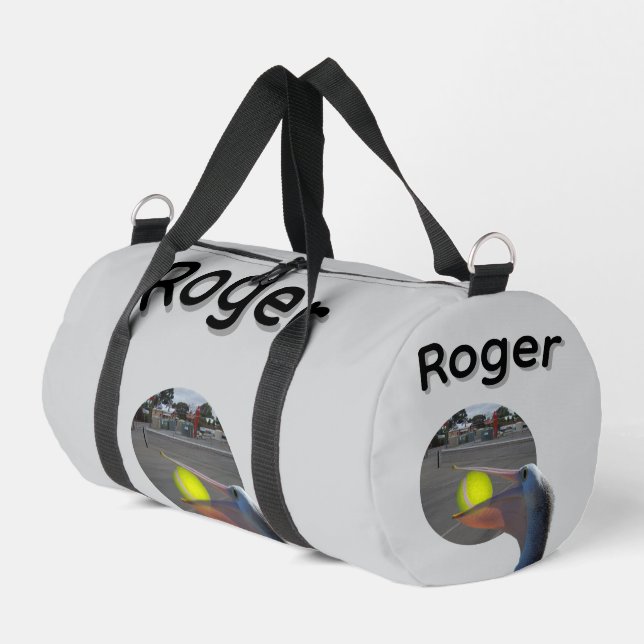 Roger Name With Ball Catching Pelican, Duffle Bag (Left Corner)