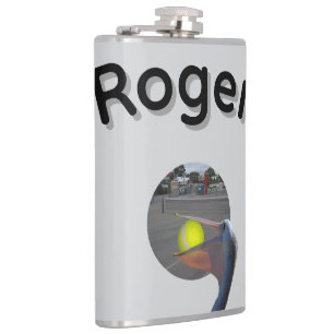 Roger Name With Ball Catching Pelican, Hip Flask