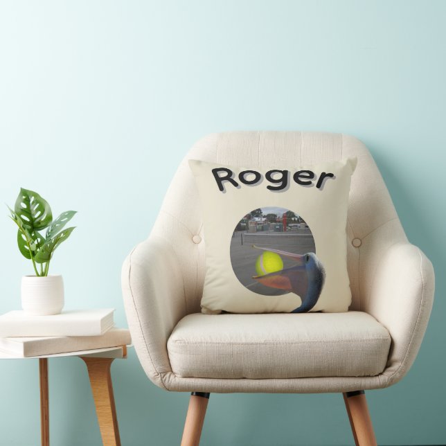 Roger Name With Ball Catching Pelican, Throw Pillow (Chair)