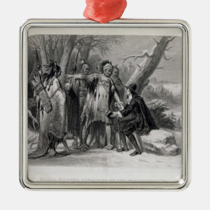 Roger Williams sheltered by the Narragansetts Metal Ornament