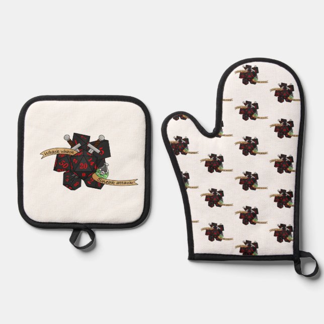 Rogue Dice Design Oven Mitt & Pot Holder Set (Front)