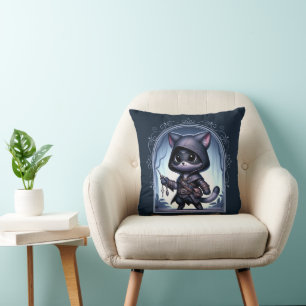 Rogue Feline Fantasy Adventure Throw Pillow