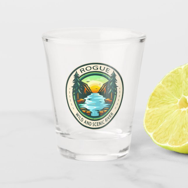 Rogue Wild and Scenic River Badge Shot Glass (Front)