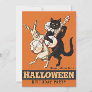 Roguish cat rabbit CC1156 Halloween birthday party Invitation