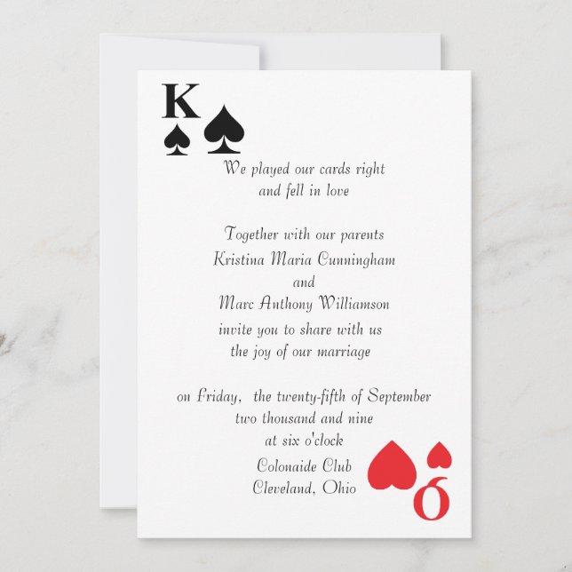 Rois et faire-part de mariage de carte de jeu de (Devant)