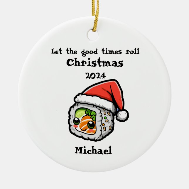 Roll de sushi avec un Casquette Père Noël Ornement (Devant)