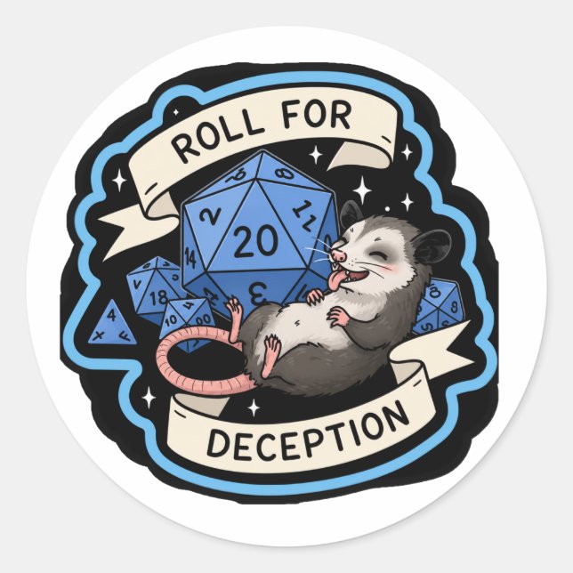 Roll For Deception Funny Possum D20 RPG Sticker (Front)