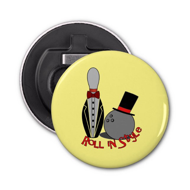 Roll in Style - Funny Bowling Party Favours Bottle Opener (Front)