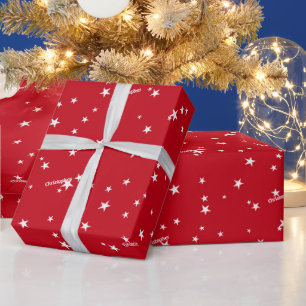 Roll, Name, Festive Red & White Stars Pattern Wrapping Paper