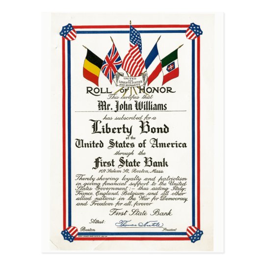 Roll of Honour Patriotic Liberty Bond Vintage Postcard