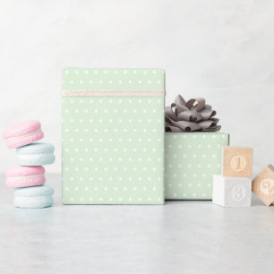 Roll of White Polka Dots on Pale Milky Jade Green Wrapping Paper