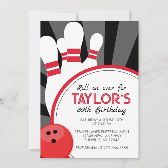 Roll on Over Bowling Party Invitation (Front)