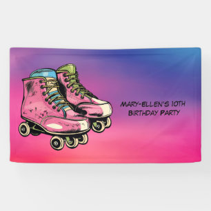 Roll on Over Roller Skate Girl Birthday Party Banner