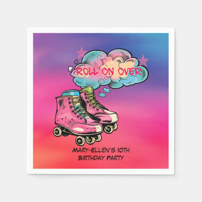 Roll on Over Roller Skate Girl Birthday Party Napkin (Front)