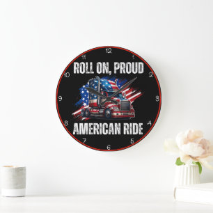 Roll On, Proud American Ride Large Clock