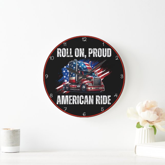 Roll On, Proud American Ride Large Clock (Home)