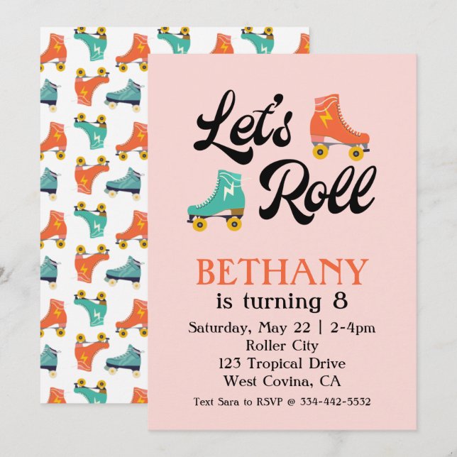 Roll Roller Skate Anniversaire Invitation (Devant / Derrière)