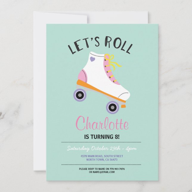 Roll RollerSkate Girls Invitation de la fête d'ann (Devant)