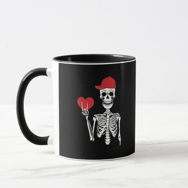 Roll Skeleton Hands Heart Valentines Day Skull Mug (Left)