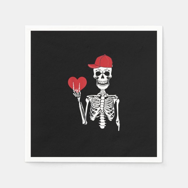 Roll Skeleton Hands Heart Valentines Day Skull Napkin (Front)