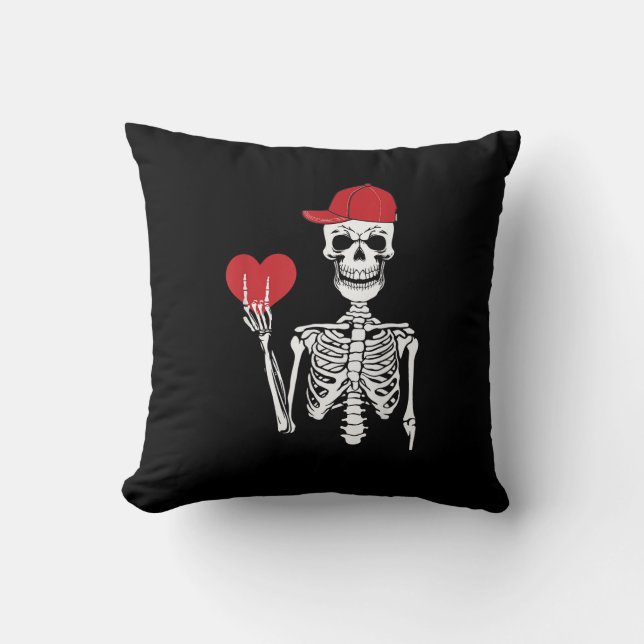 Roll Skeleton Hands Heart Valentines Day Skull Throw Pillow (Front)