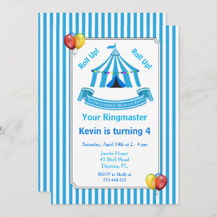 Roll up! Roll up! Circus Birthday Party Blue Invitation