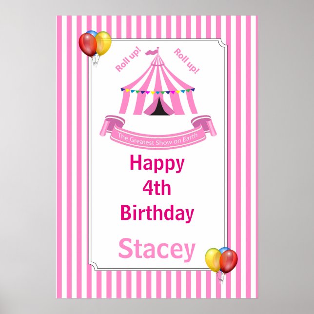 Roll up! Roll up! Circus Birthday Poster in Pink (Front)