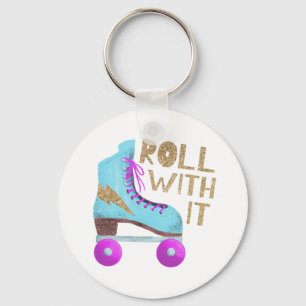 ROLL WITH IT   80's Retro Roller Skate Keychain