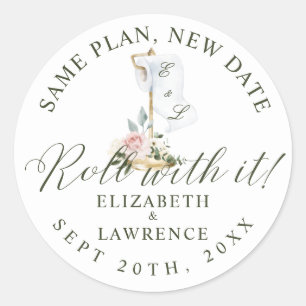 Roll With It Blush Florals & Toilet Paper White Classic Round Sticker