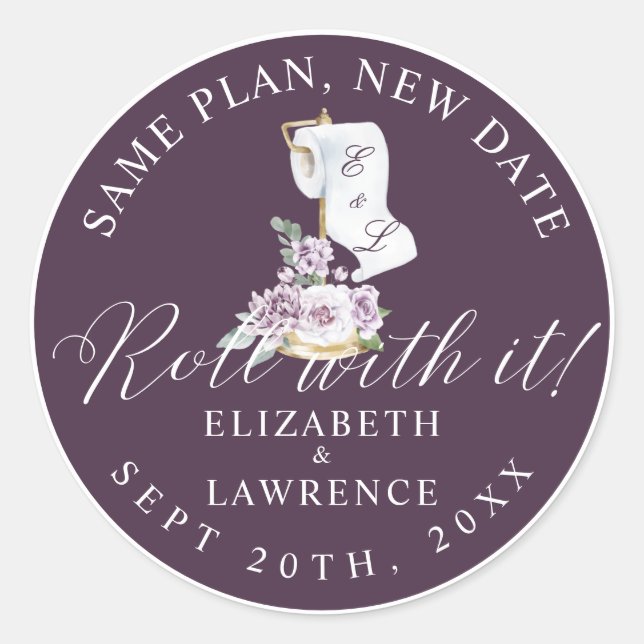 Roll With It Elegant Violet Florals & Toilet Paper Classic Round Sticker (Front)