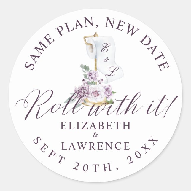 Roll With It Elegant Violet Florals & Toilet Paper Classic Round Sticker (Front)