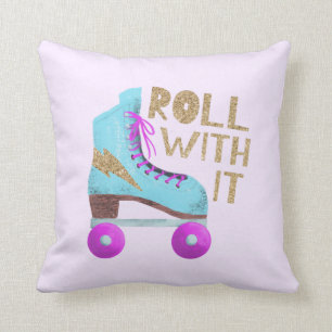 ROLL WITH IT   Retro Roller Skate Throw Pillow