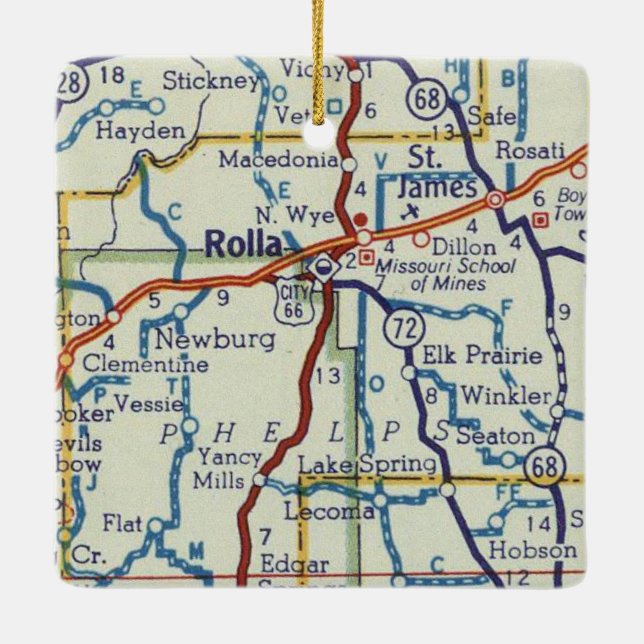 Rolla MO Vintage Map Ceramic Ornament (Back)