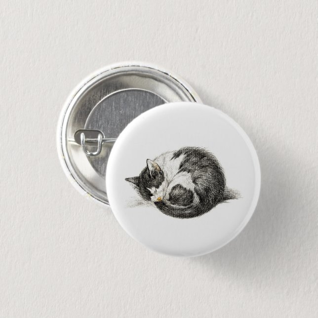 Rolled up lying sleeping cat (1825) 1 inch round button (Front & Back)