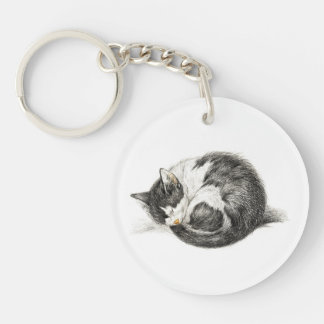Rolled up lying sleeping cat (1825) keychain